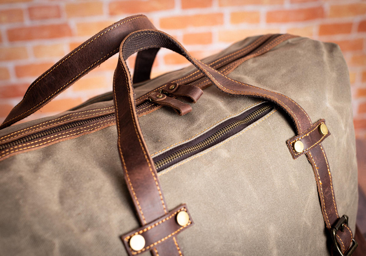 The Heritage Weekender Waxed Canvas Duffle — personalized waxed canvas & leather weekender