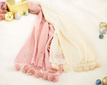 The Snow Day Pom-Pom Pashmina Scarf — personalized pom-pom pashmina scarf