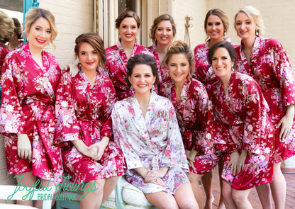 The Garden Party Floral Satin Robe — personalized floral satin bridesmaid robe