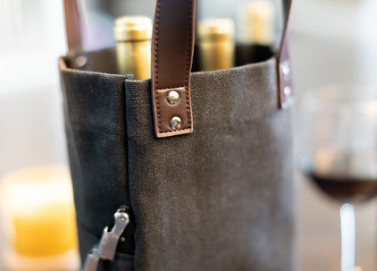 The Sommelier Two-Bottle Wine Tote — personalized canvas wine bag