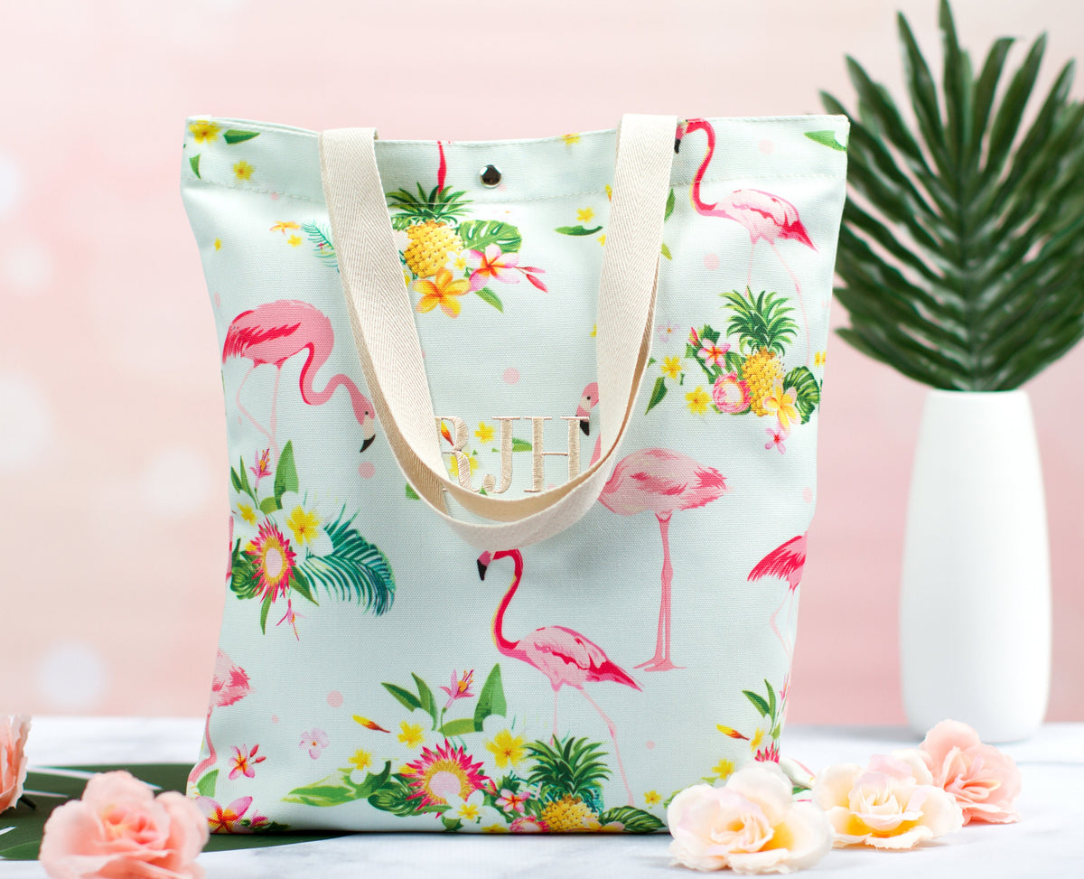 The Pink Flamingo Polyester Tote — personalized flamingo tote bag