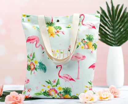 The Pink Flamingo Polyester Tote — personalized flamingo tote bag