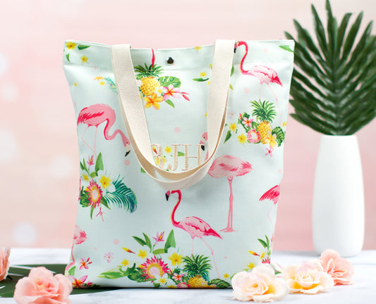 The Pink Flamingo Polyester Tote — personalized flamingo tote bag