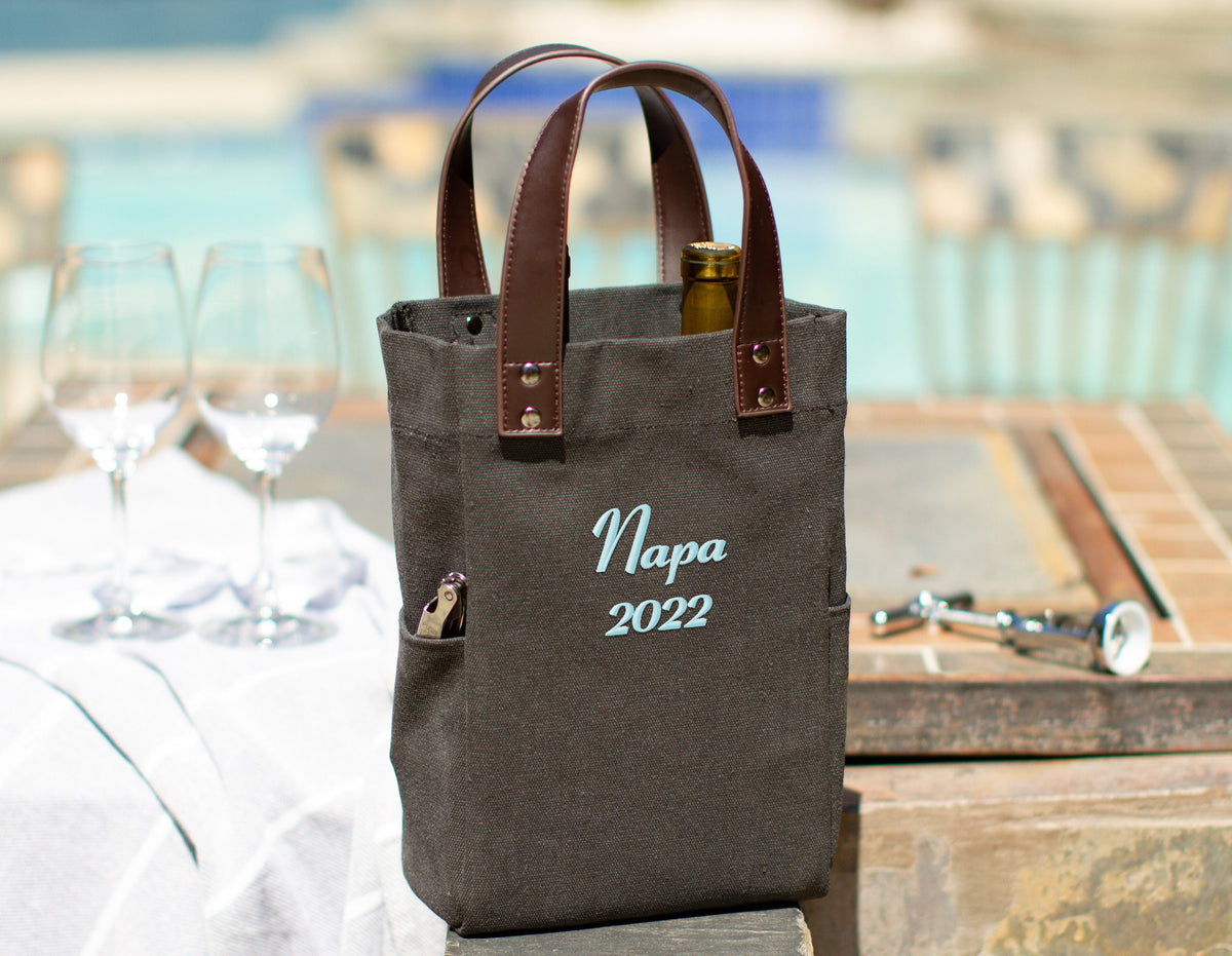 The Sommelier Two-Bottle Wine Tote — personalized canvas wine bag
