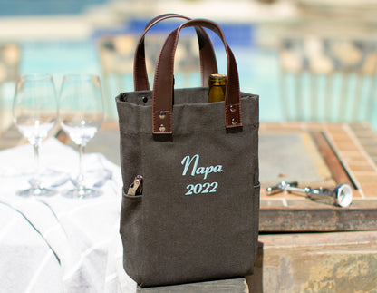 The Sommelier Two-Bottle Wine Tote — personalized canvas wine bag