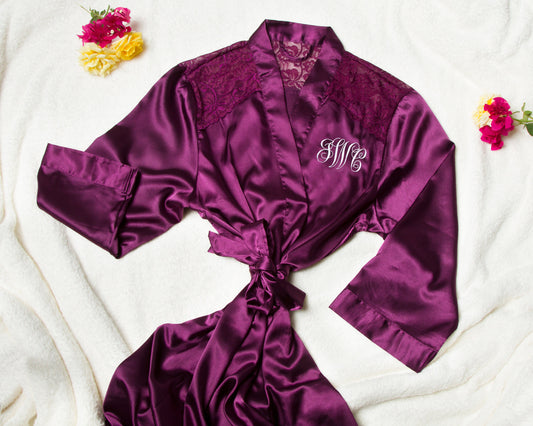 The Lace Yoke Satin Robe — personalized lace yoke satin robe