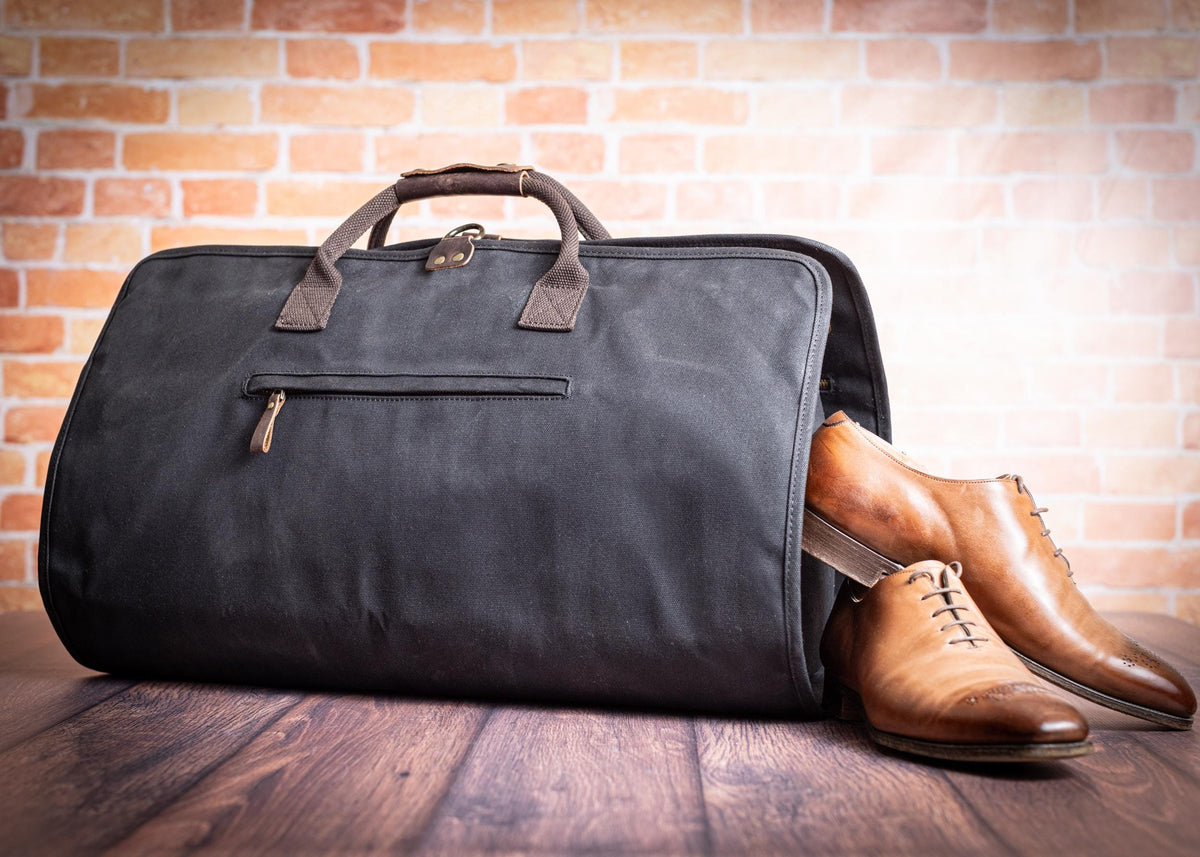 The Globetrotter Garment Bag Duffle Set — personalized waxed canvas garment bag duffle set