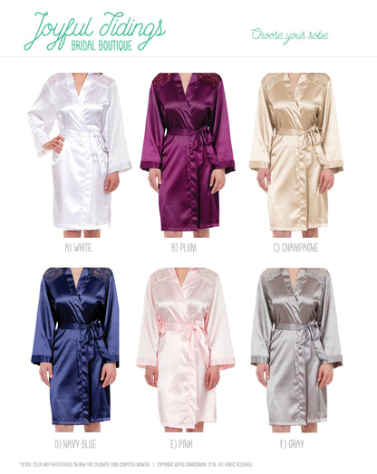 The Lace Yoke Satin Robe — personalized lace yoke satin robe