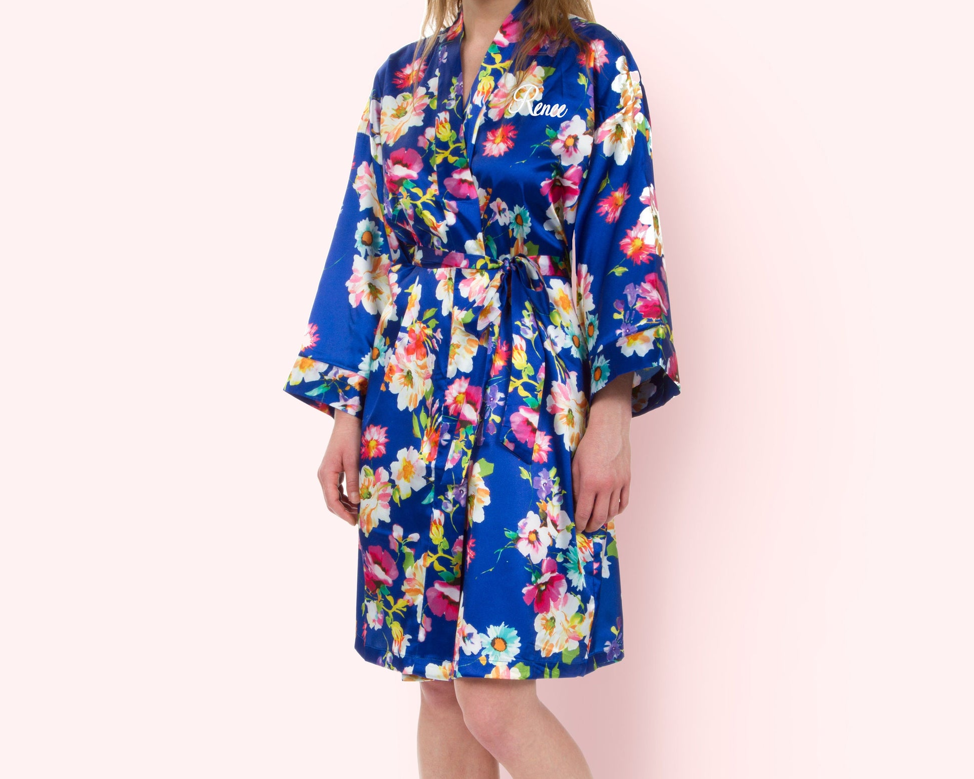 The Catalina Floral Satin Robe — personalized floral satin robe