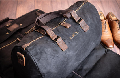 The Globetrotter Garment Bag Duffle Set — personalized waxed canvas garment bag duffle set