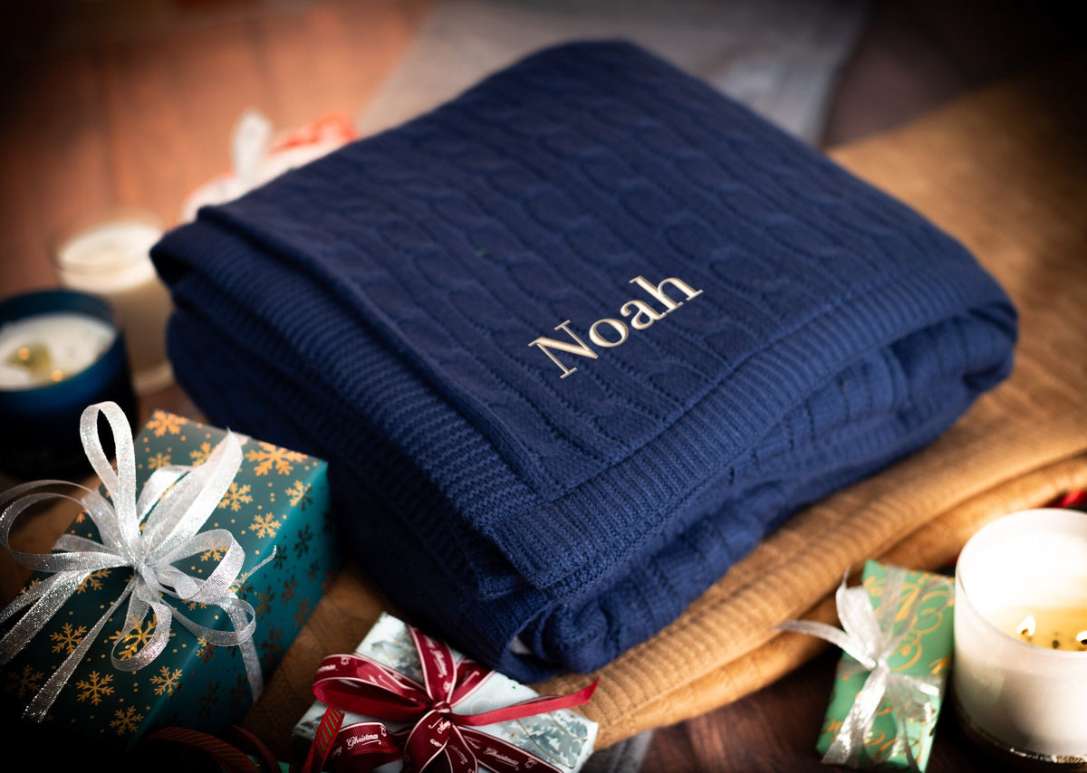 Double Fleece Cable Knit Throw Blanket