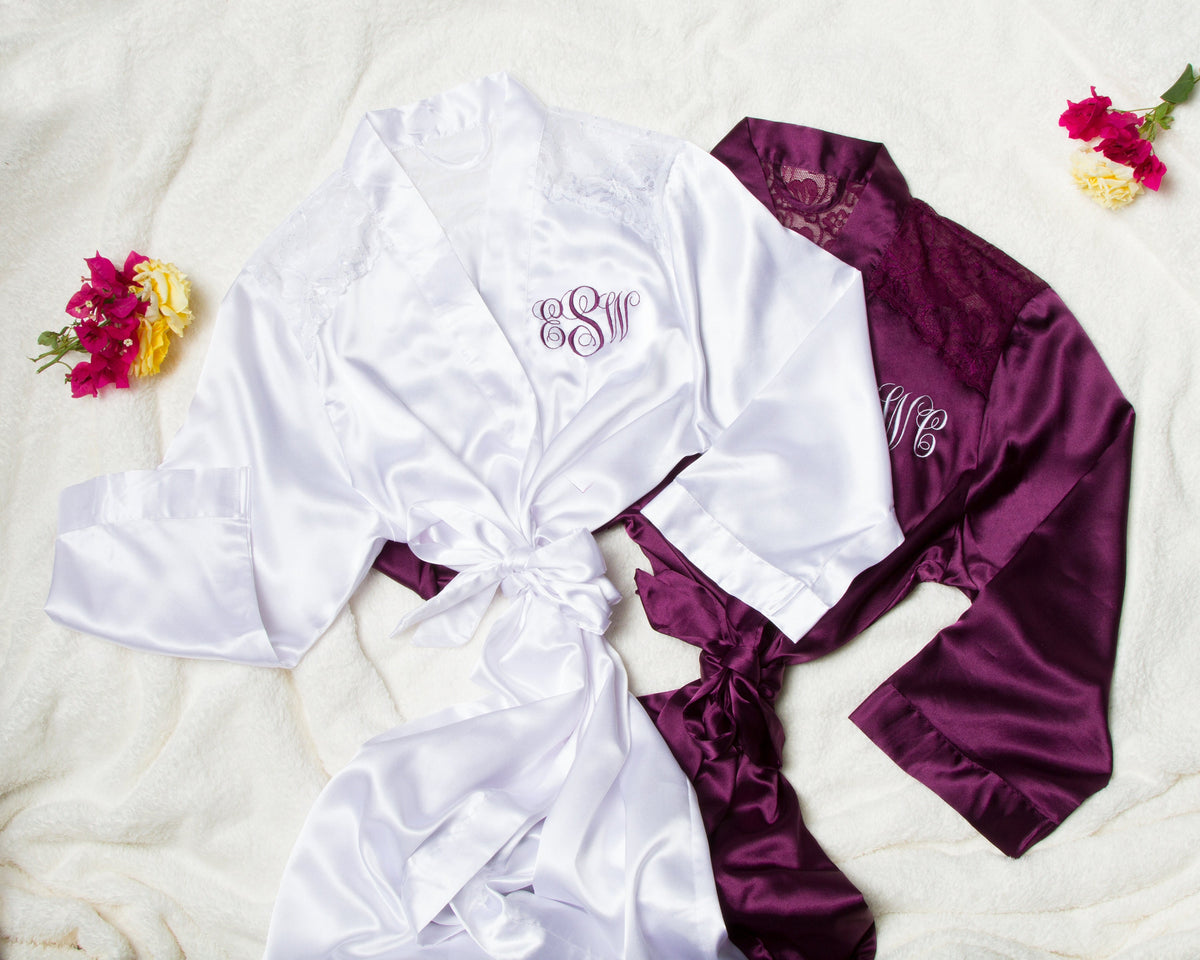 The Lace Yoke Satin Robe — personalized lace yoke satin robe