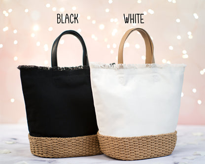The Farmers Market Canvas Tote — personalized canvas tote with basket-weave base
