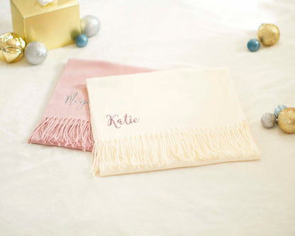 The Snow Day Pom-Pom Pashmina Scarf — personalized pom-pom pashmina scarf