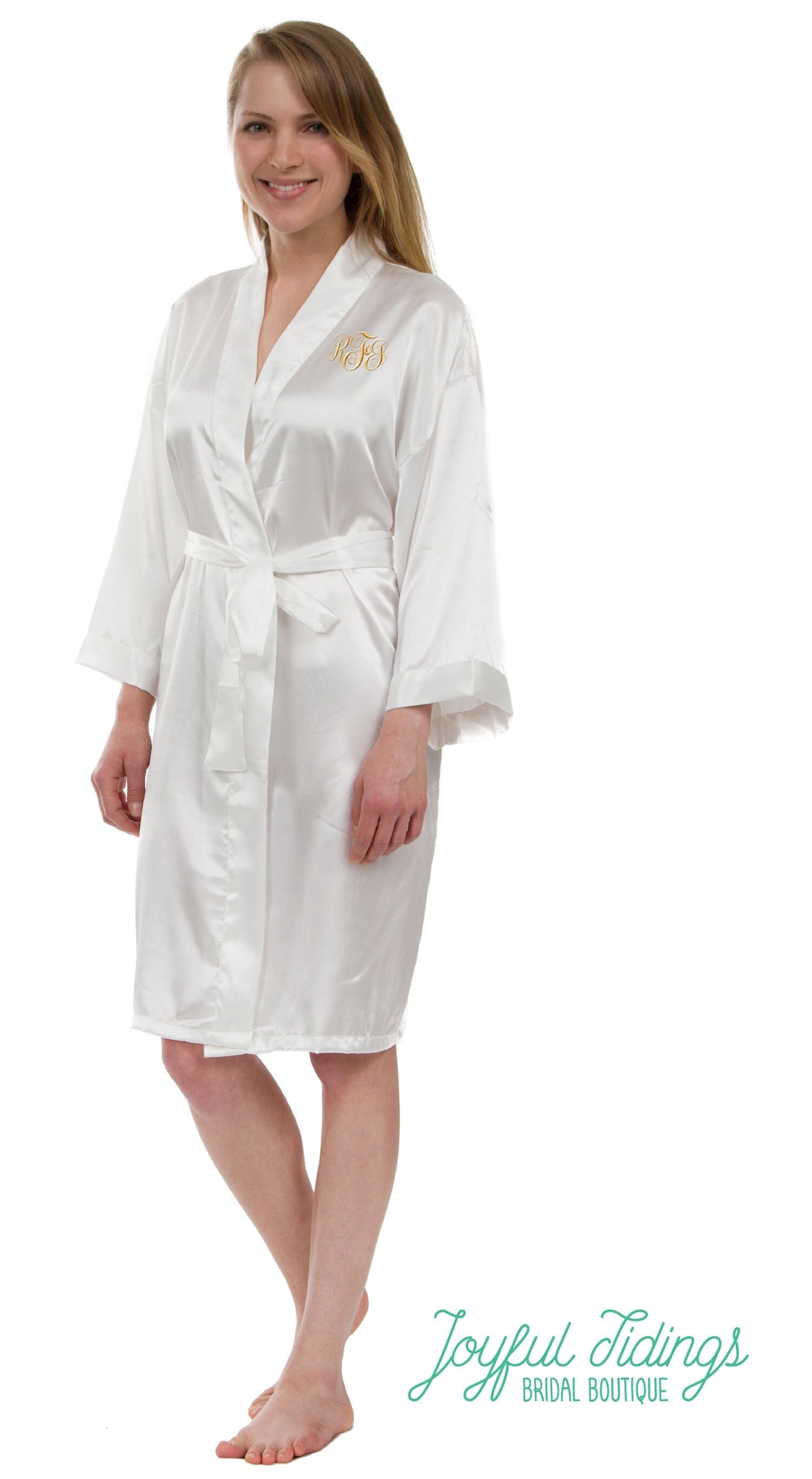 The I Do Crew Satin Kimono Robe — personalized satin bridesmaid robes