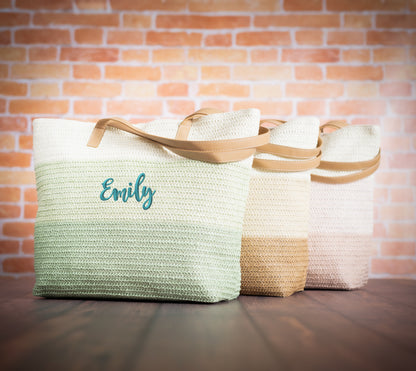 Sunny Vibes Woven Straw Beach Tote Bag