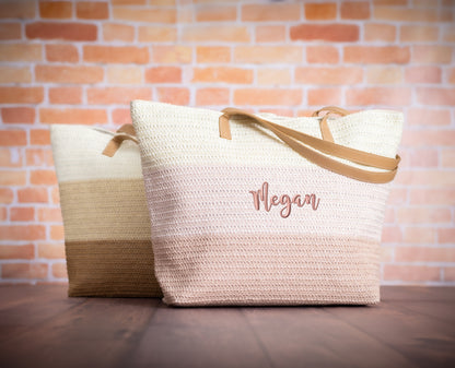 Sunny Vibes Woven Straw Beach Tote Bag
