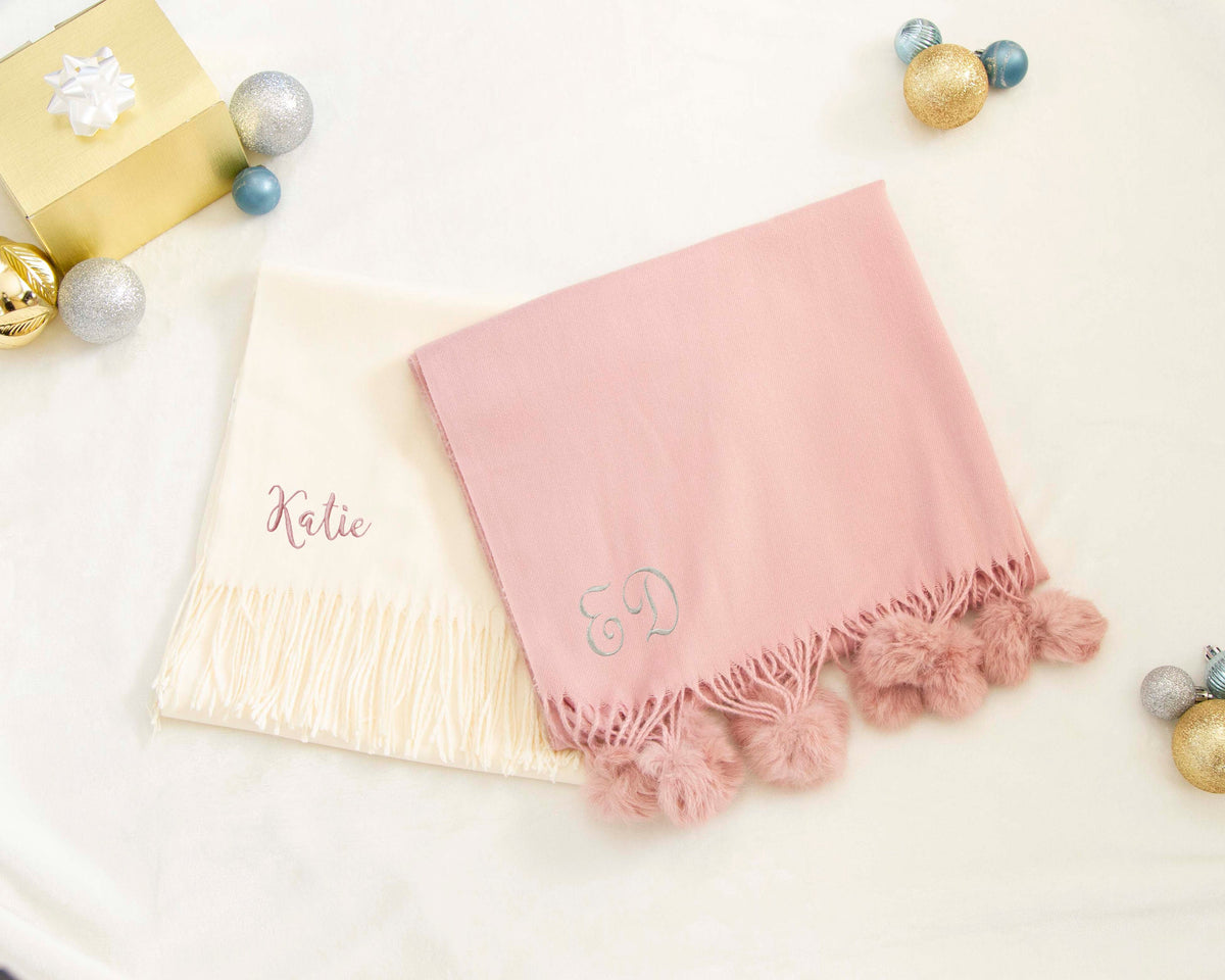 The Snow Day Pom-Pom Pashmina Scarf — personalized pom-pom pashmina scarf