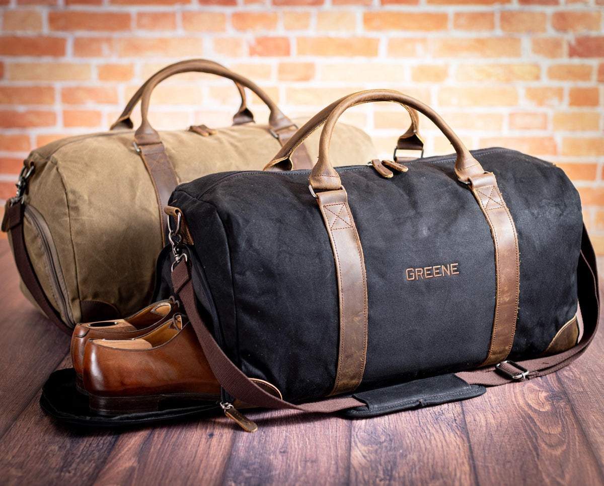 The Long Weekend Waxed Canvas Duffle — personalized waxed canvas duffle