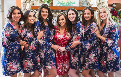 The Garden Party Floral Satin Robe — personalized floral satin bridesmaid robe