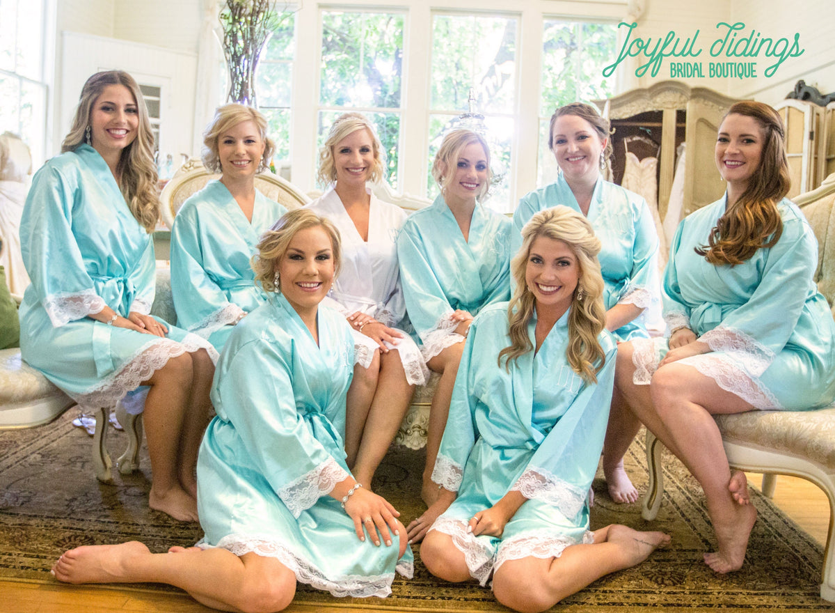 The First Look Lace-Trim Satin Robe — personalized lace satin bridesmaid robe