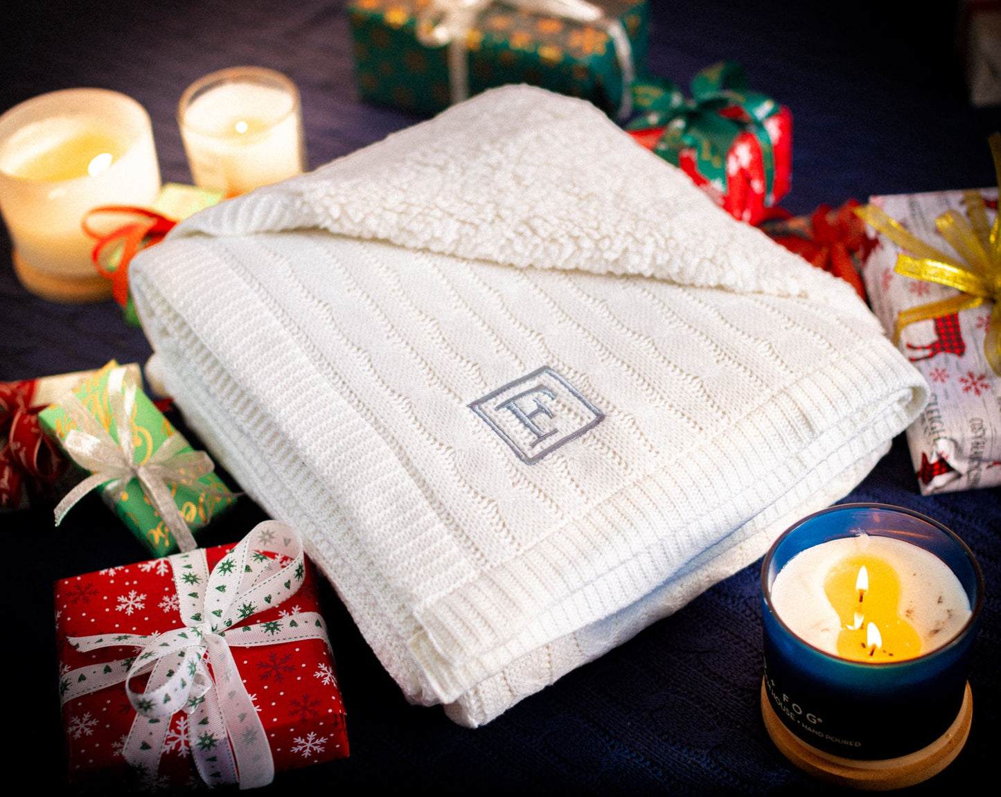 Double Fleece Cable Knit Throw Blanket