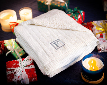 Double Fleece Cable Knit Throw Blanket