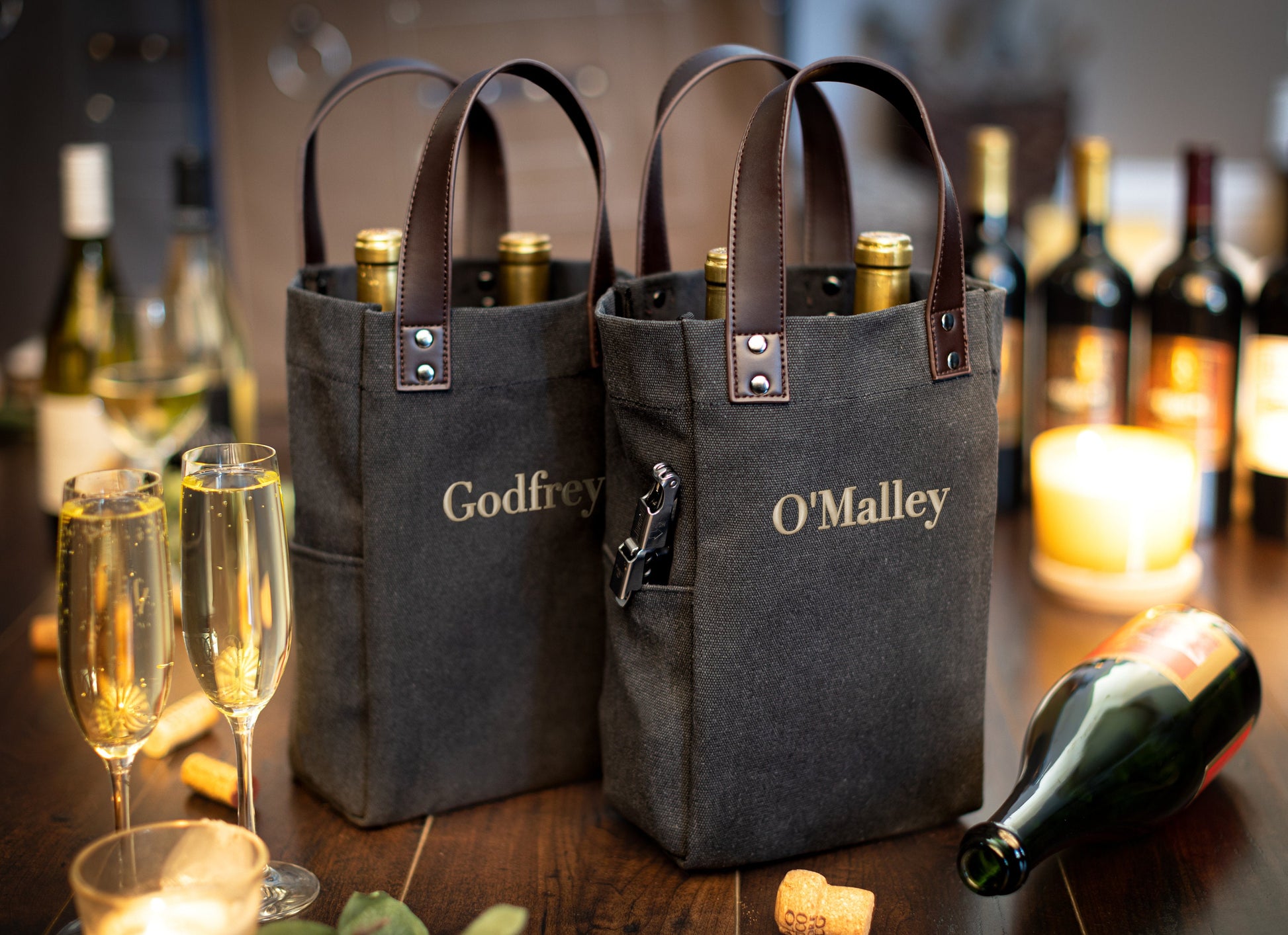 The Sommelier Two-Bottle Wine Tote — personalized canvas wine bag