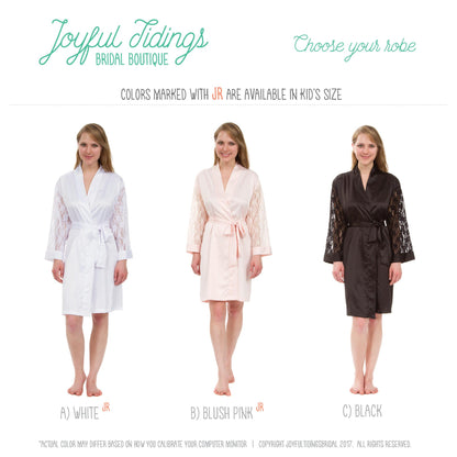The Lace Sleeve Matte Satin Robe — personalized lace sleeve satin robe