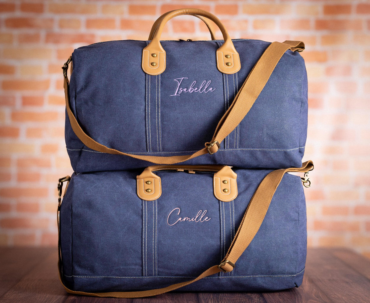The Wanderlust Canvas Duffle, Indigo with Vegan Leather