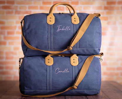 The Wanderlust Canvas Duffle, Indigo with Vegan Leather