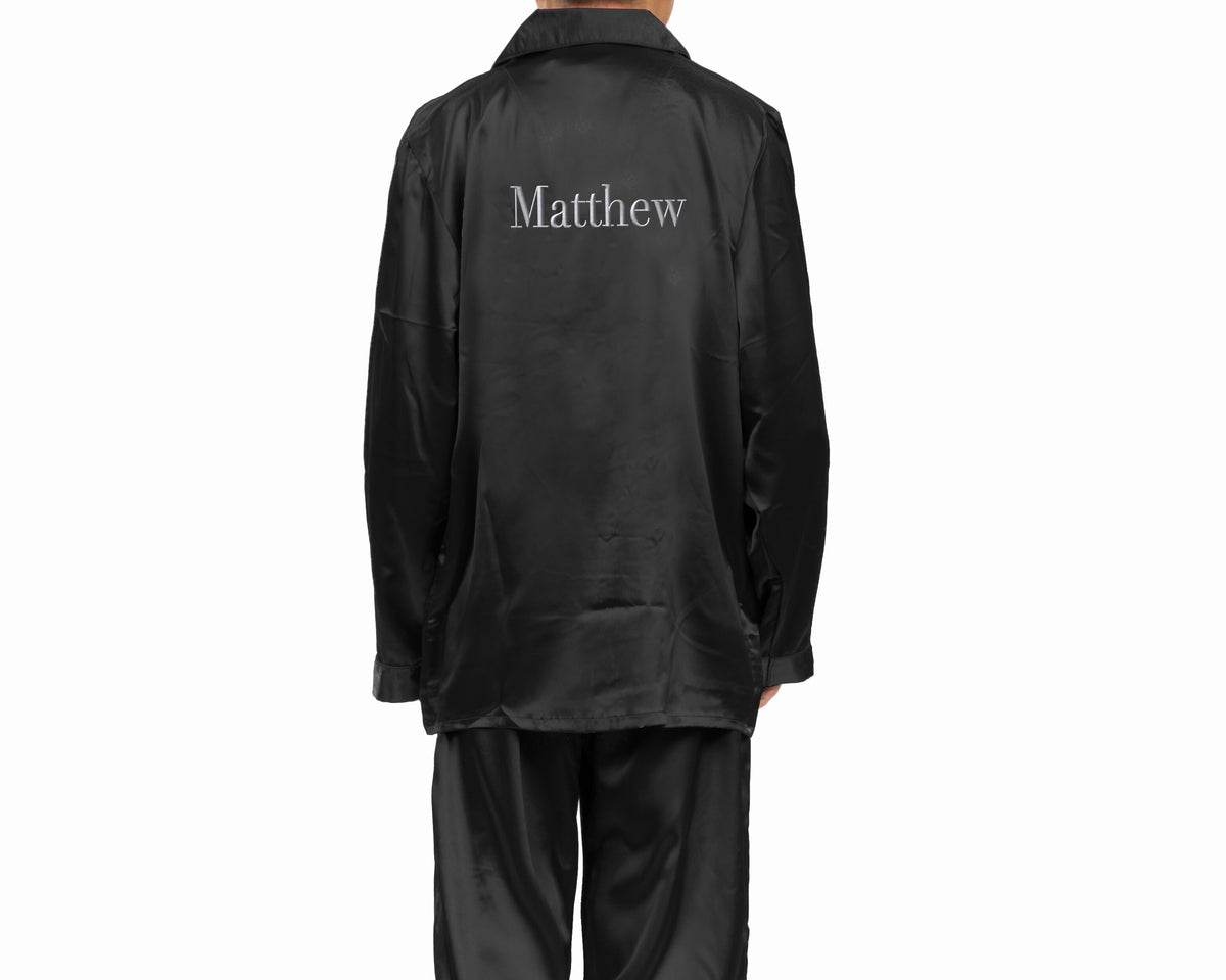The Lights Out Men's Satin Pajama Set — personalized men's satin pajamas
