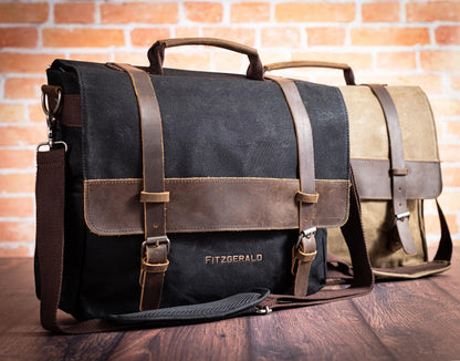 Waxed Canvas Crossbody Messenger Bag with Laptop Sleeve