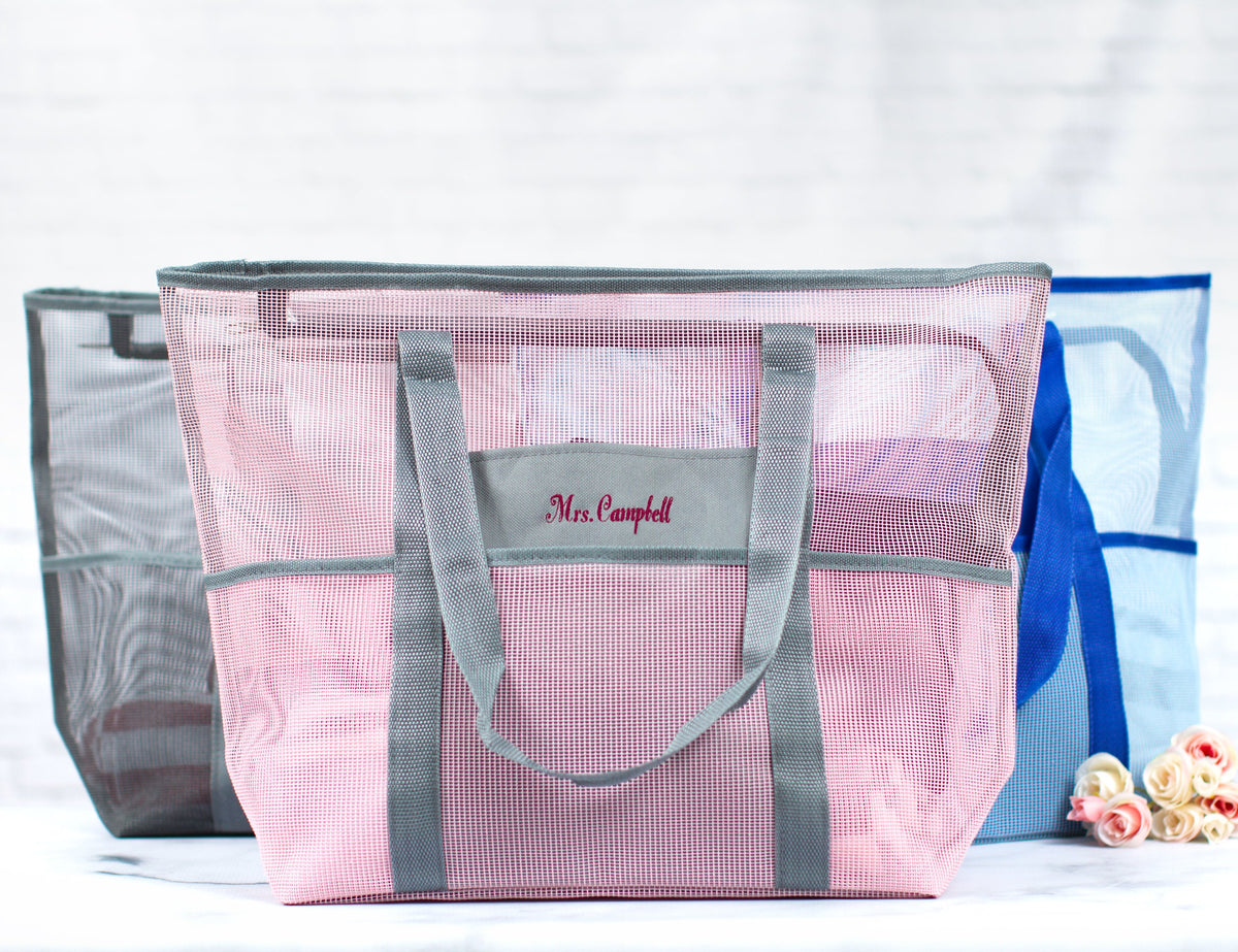 The Swim Meet Mesh Beach Tote — personalized mesh beach tote