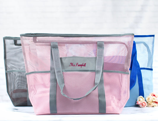 The Swim Meet Mesh Beach Tote — personalized mesh beach tote