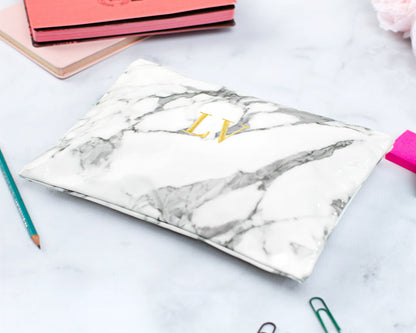 The Marble Counter Cosmetic Bag — personalized marble cosmetic bag