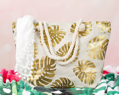 The Tropics Printed Beach Tote — personalized tropical beach tote