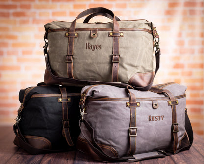 The Heritage Weekender Waxed Canvas Duffle — personalized waxed canvas & leather weekender