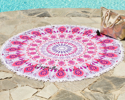 The Lazy River Round Fringe Beach Towel — personalized round beach towel