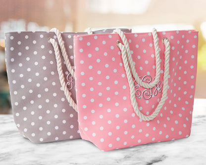 The Sandbar Printed Canvas Beach Tote — personalized polka dot beach tote