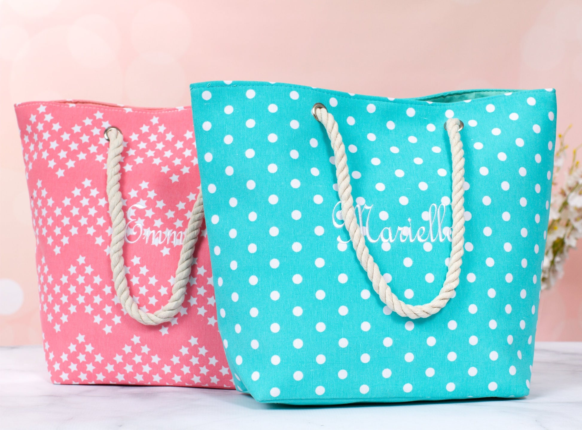 The Sandbar Printed Canvas Beach Tote — personalized polka dot beach tote