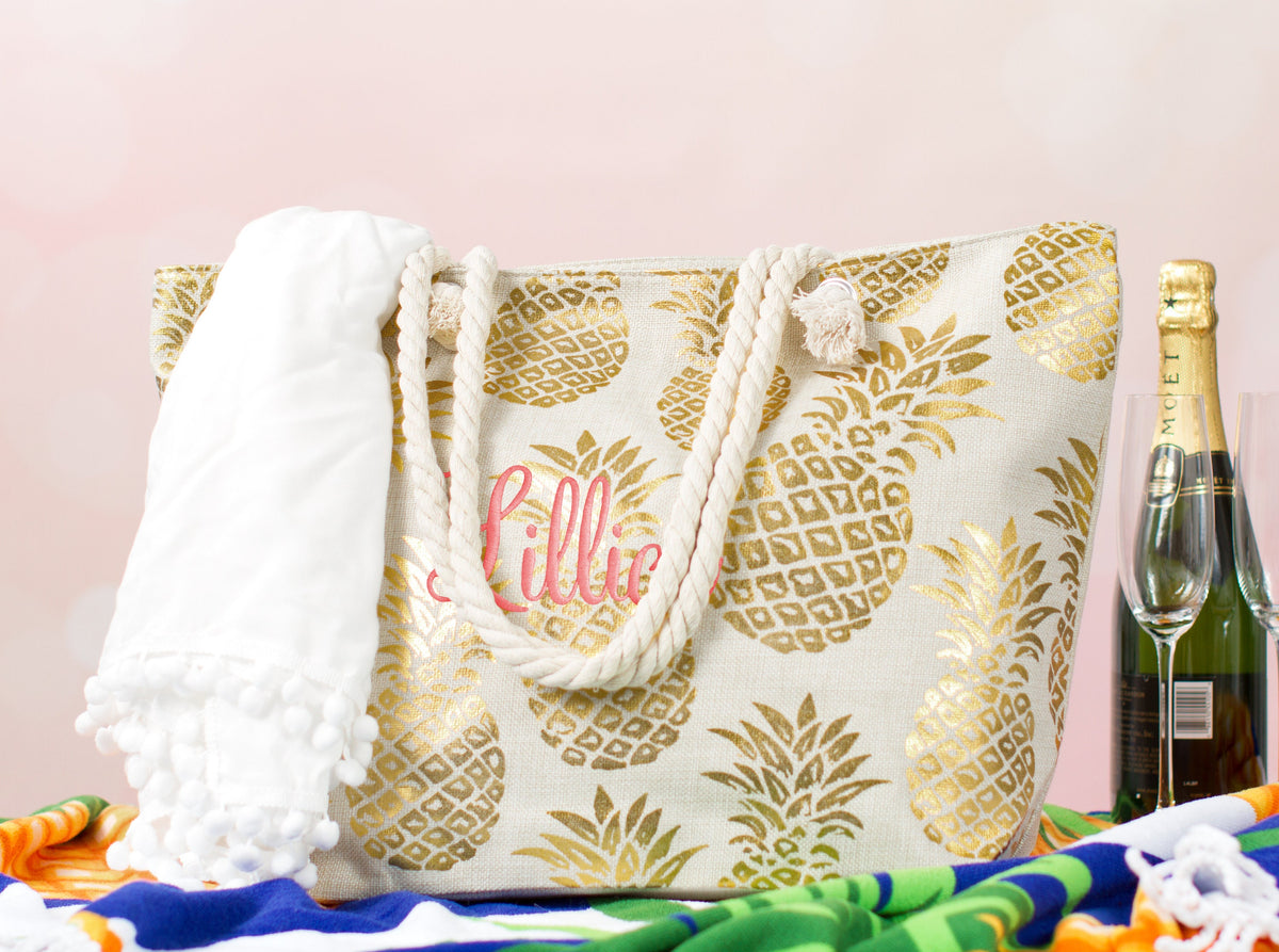 The Tropics Printed Beach Tote — personalized tropical beach tote