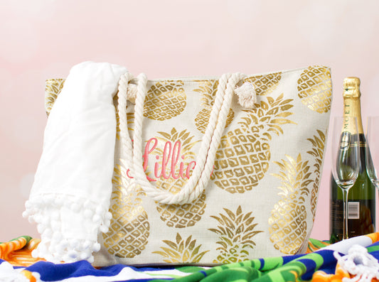 The Tropics Printed Beach Tote — personalized tropical beach tote