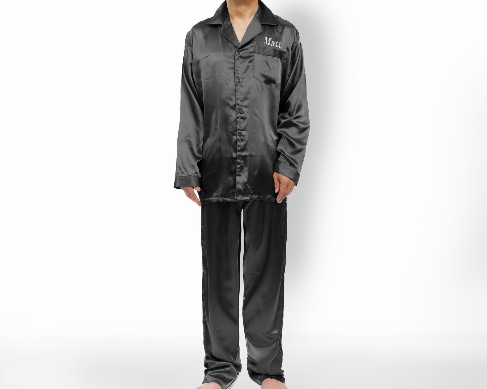 The Lights Out Men's Satin Pajama Set — personalized men's satin pajamas