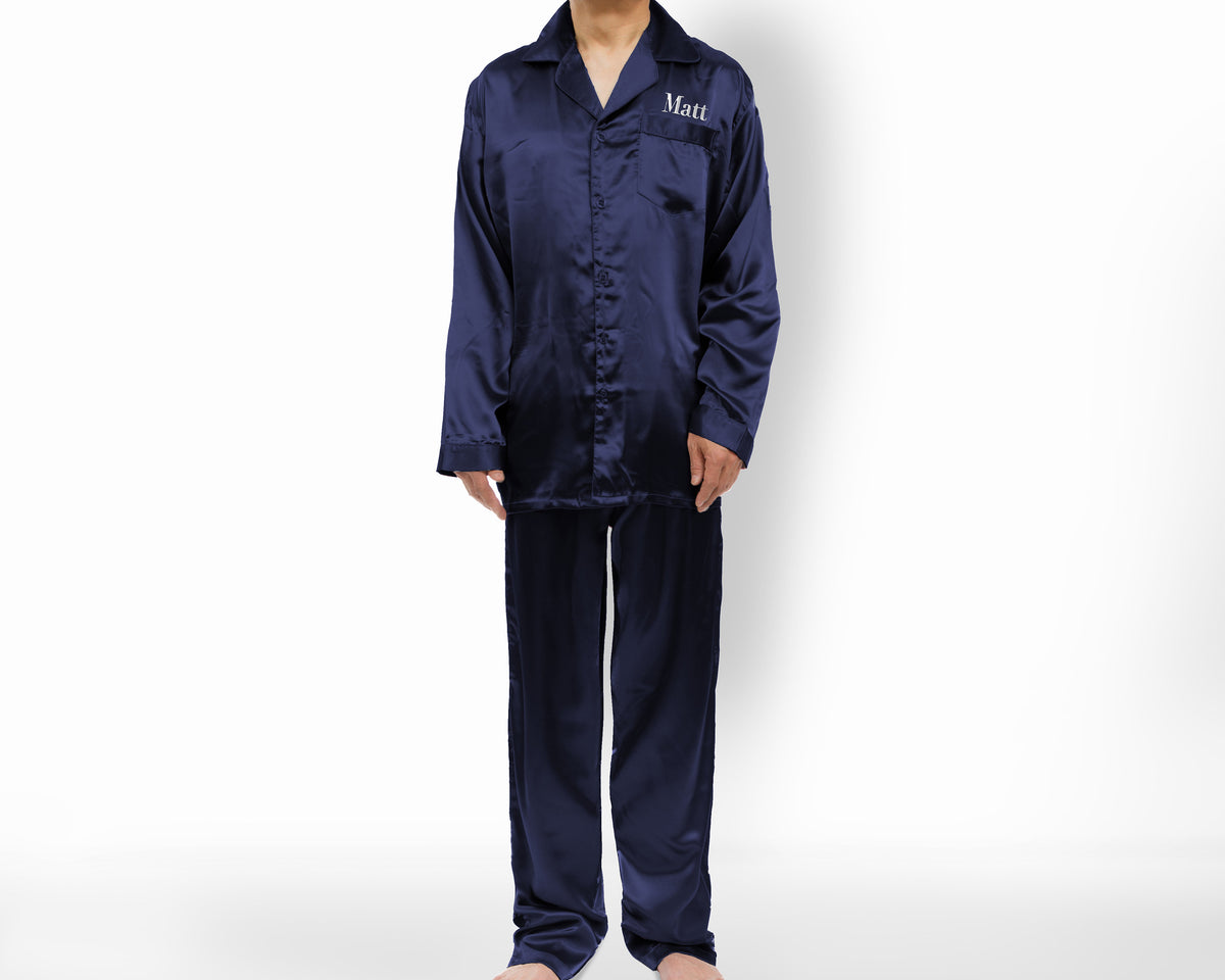 The Lights Out Men's Satin Pajama Set — personalized men's satin pajamas