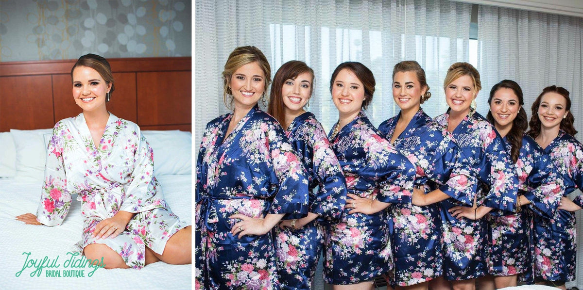 The Garden Party Floral Satin Robe — personalized floral satin bridesmaid robe