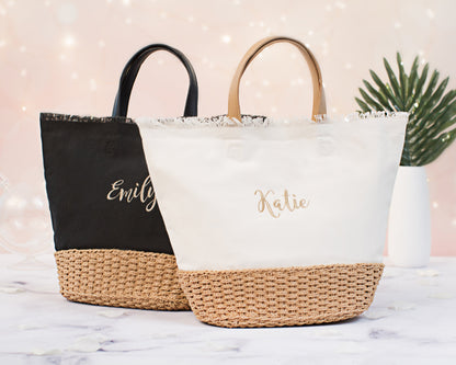 The Farmers Market Canvas Tote — personalized canvas tote with basket-weave base