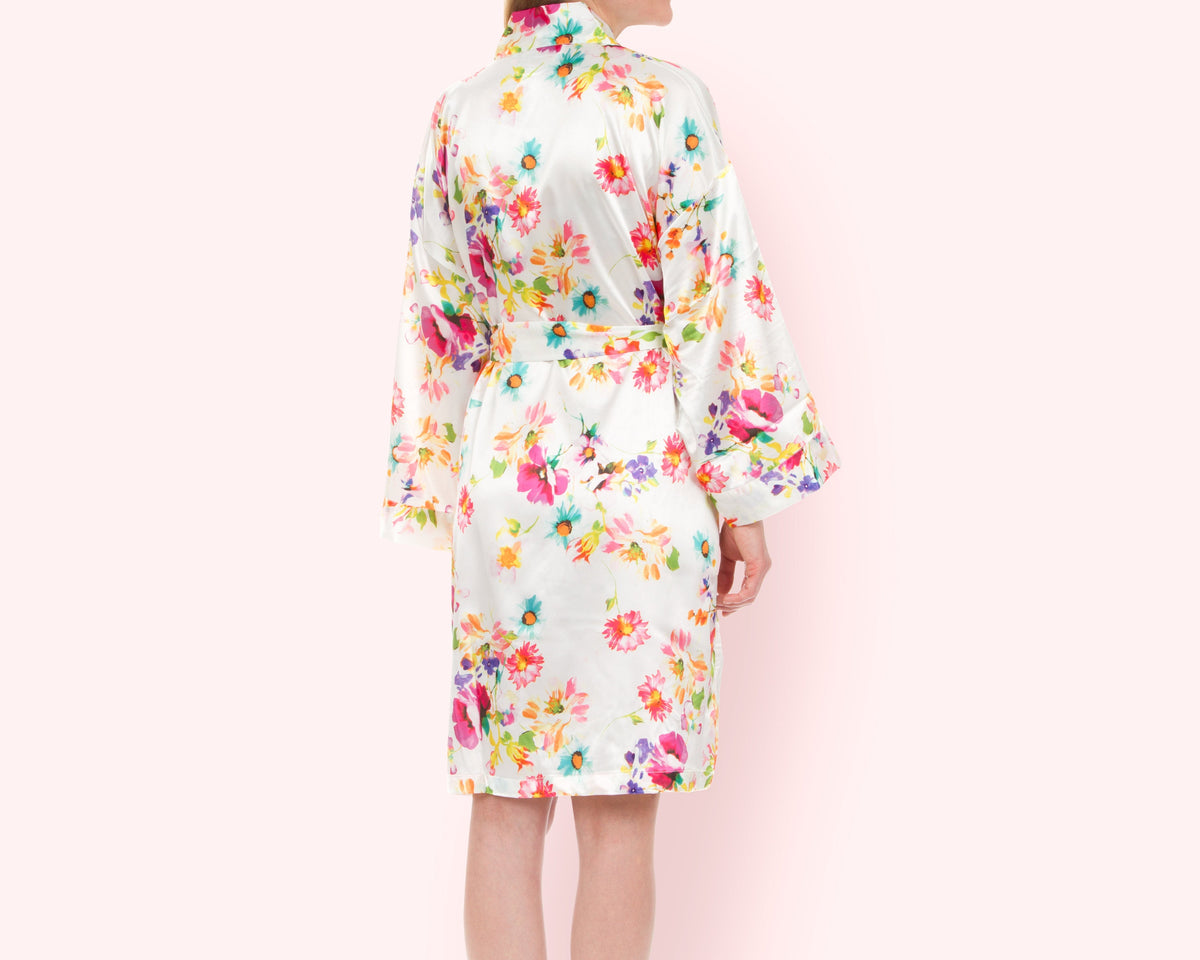 The Catalina Floral Satin Robe — personalized floral satin robe