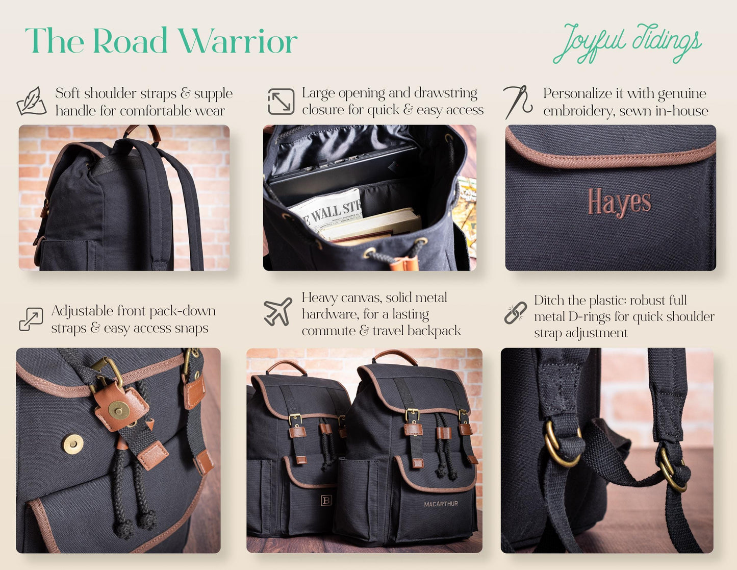 Canvas Rucksack Style Backpack with Laptop Sleeve
