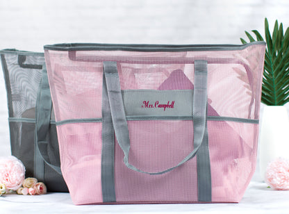 The Swim Meet Mesh Beach Tote — personalized mesh beach tote